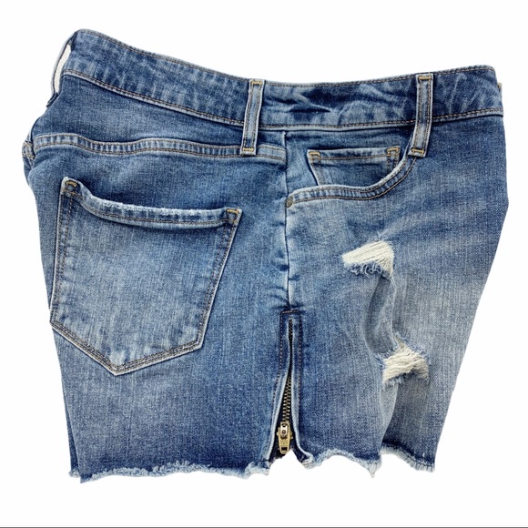 High Rise Zipper Sides Distressed Denim Stretch Blue Jean Shorts by Arizona - Picture 6 of 11
